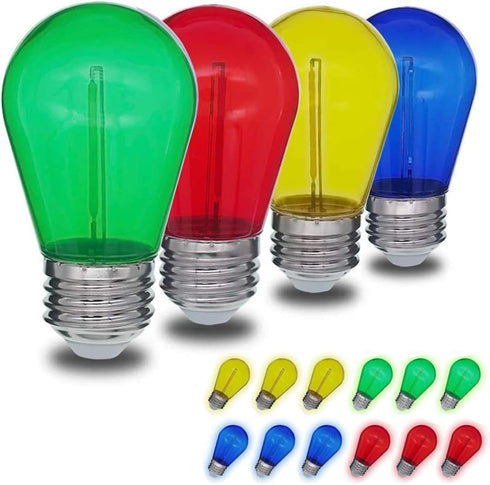 Jslinter Colored String LED Light Bulbs, 16 Pack, 1 Watt, Shatterproof, E26 Base for Christmas String Light Replacement
