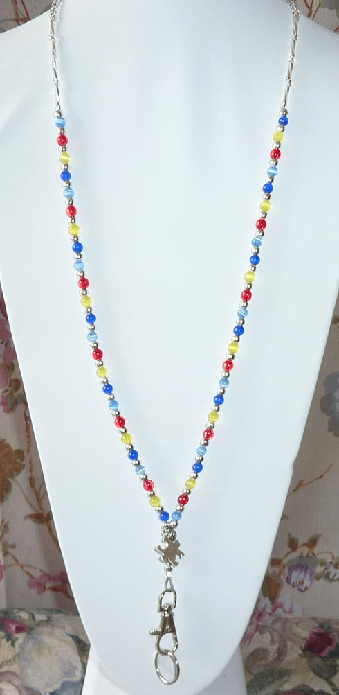Beaded Breakaway Autism Colors Women's Lanyard, Made in USA, 34" for ID Badge Card Holder