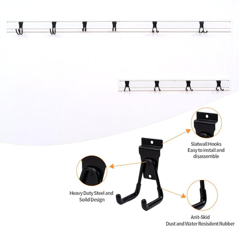 10 Pack Slat Wall Hook Garage Heavy Duty Wall Mount Power Tool Organizer Black Bike Accessory for Garage Wall, Slat