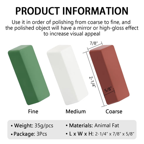 SCOTTCHEN Buffing Polishing Cutting Compounds Kit, 4 Oz. - Green Fine, White Medium, Red Coarse, 3 Pack