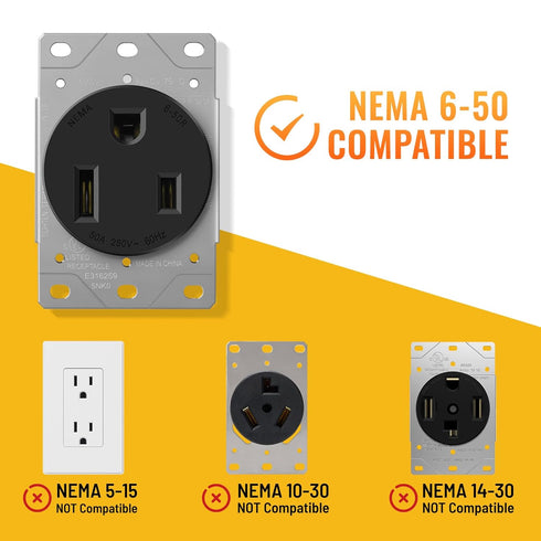 NEMA 6-50P to 14-50R EV Tesla Charger Adapter Cord, 240V 50 Amp 3 Prong Welder Plug to 4 Prong EV Charging Connector
