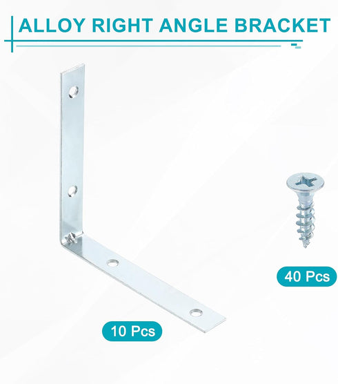10 Set 3.94"x0.59"x3.94" uxcell L Corner Bracket Corner Brace Metal Joint Right Angle Brackets Fastener with Screws