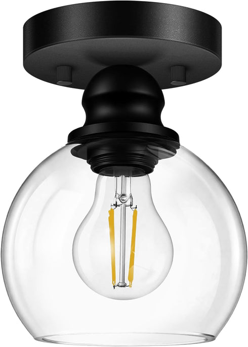 Industrial Semi Flush Mount Ceiling Light, 5.91 Inch Clear Glass Ceiling Lamp
