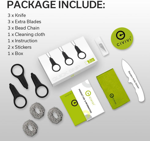 CIVIVI 3 Pack Utility Knife Set - Mini Box Cutter for EDC with 3 Extra Blades & Bead Chains (C22022A-2)