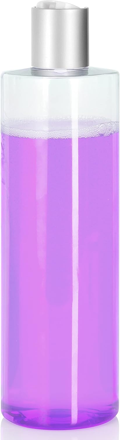 JUVITUS 12 oz Clear PET Plastic Bottles with Silver Disc Cap, Professional Cylinder, 12 Pack