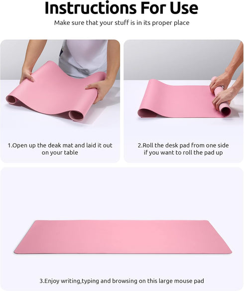 YSAGi Leather Desk Pad Protector, Large Mouse Pad, Non-Slip PU Leather Desk Blotter, 23.6" x 13.8" (Pink)