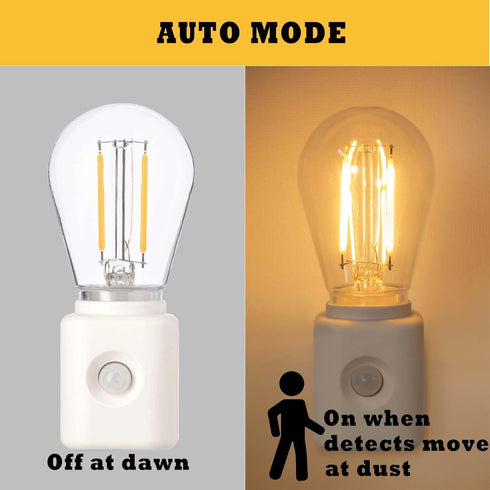 Bulb 1W 2700K, 10-100LM Dimmable, 1 Pack Led Night Light Plug in, Vintage Nightlight, Dusk to Dawn and Motion Sensor