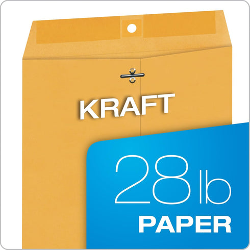 Quality Park 9 x 12 Clasp Envelopes, 100 per Box, 28 lb Brown Kraft, Great for Filing, Storing or Mailing Documents