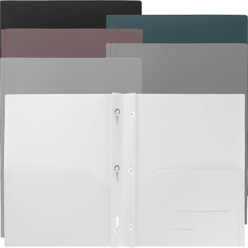 Youngever 6 Pack Heavy Duty Plastic Two Pocket Folders, 3 Prongs, Metal Fastener, 6 Urban Colors