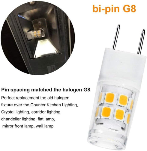 4-Pack G8 LED Bulb, GY8.6/T4 Bi-pin Base, 3W, 30W Halogen Replacement, Under Cabinet Kitchen Lighting, Warm White