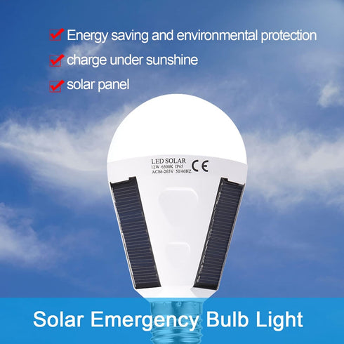 Solar Light Bulbs, Emergency Solar Rechargeable, Outdoor Waterproof Camping Lamps, Portable LED for Tent, 12W