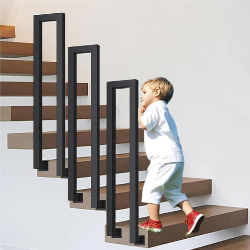 PAUANI Stair Handrails Railing Kit - Balusters Indoor/Outdoor, L/U Type Wrought Iron Stair