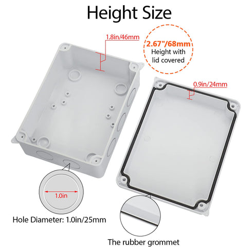 LeMotech Junction Box with Reserved Holes, ABS Plastic Electrical Box IP65 Waterproof Dustproof Project Enclosure