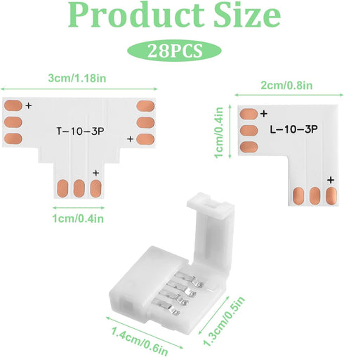 Zelphvt 28 3 10mm Pcs Pin LED Strip Connector L Shape Extension T Shape Solderless LED Light Connectors Adapter Track