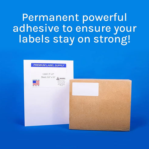 Premium Label Supply White Sticker Address Labels – 2" x 4" – 25 Sheets (10 per Sheet) – 250 Total Adhesive Labels