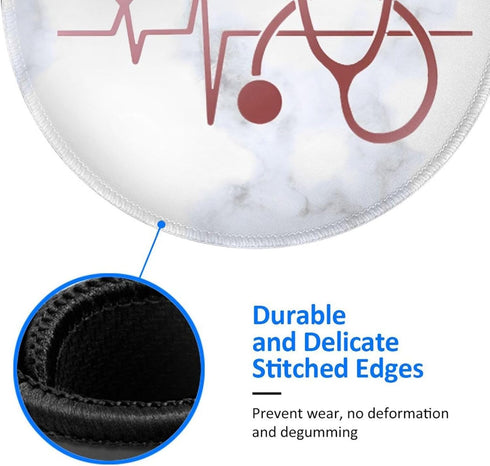 Nurse Doctor Heart Stethoscope Marble Mouse Pad, Stitched Edge with Non-Slip Rubber Base, Gaming Mat for Computer Laptop