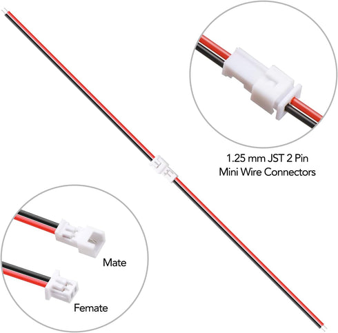 LYJEE 2 Pin Connector, 30 Pairs Mini Wire Connectors, 1.25 mm JST Micro Electrical Male and Female Plug with Wire