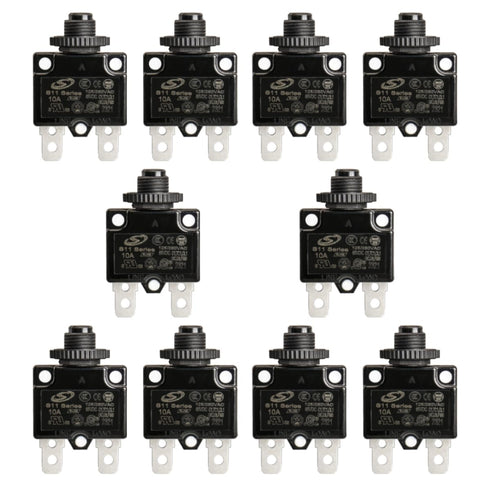 Baomain 10A Circuit Breaker, Thermal Overload Protector, S11 Series 125/250VAC/65VDC, Pack of 10, Black