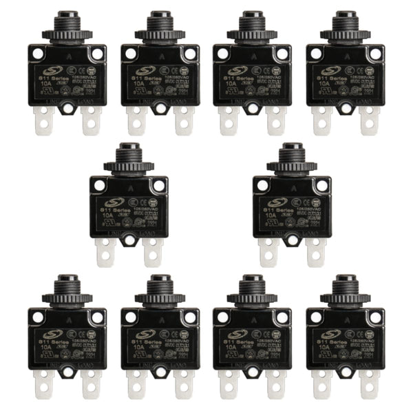 Baomain 10A Circuit Breaker, Thermal Overload Protector, S11 Series 125/250VAC/65VDC, Pack of 10, Black