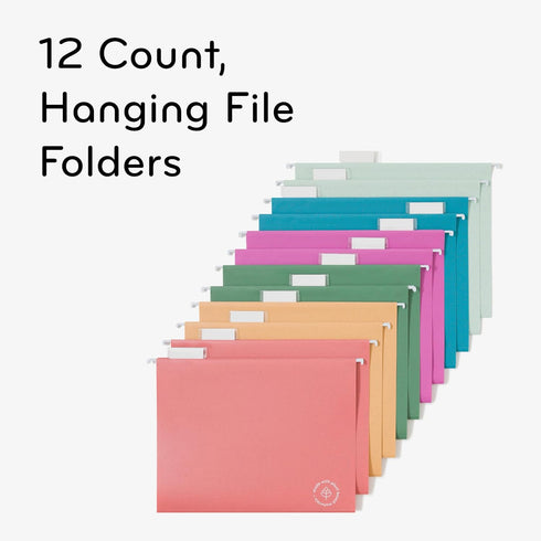 U Brands U-Eco Poly Hanging File Folders, Set of 12, Letter Size, Assorted Brights with White Metal Rods