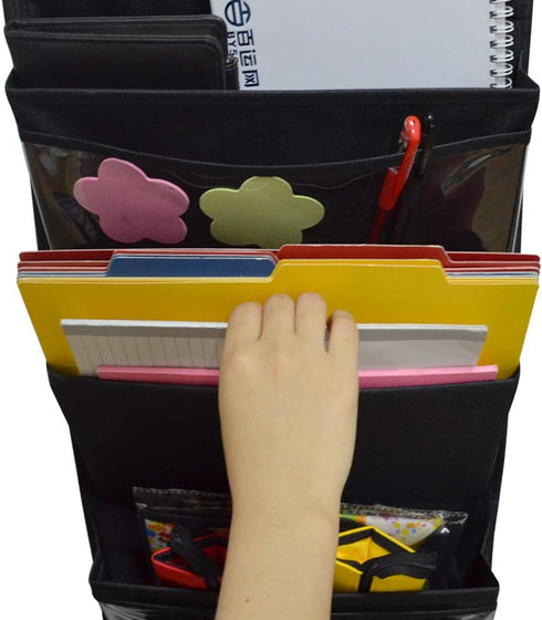 ZKOO Fabric Office Supplies Storage Organizer - Wall Mount/Over The Door Hanging File Folder with 6 Pockets & 2 Hangers