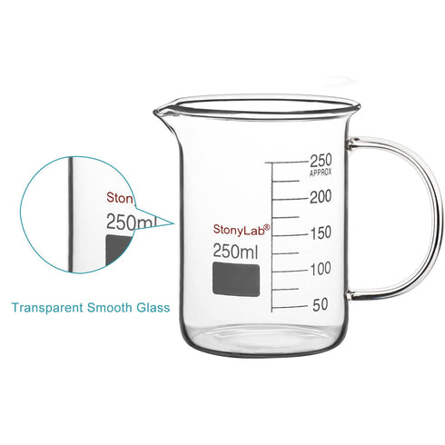 stonylab Glass Beaker with Handle, Borosilicate Graduated Low Form Griffin Beaker with Pouring Spout, 250 ml