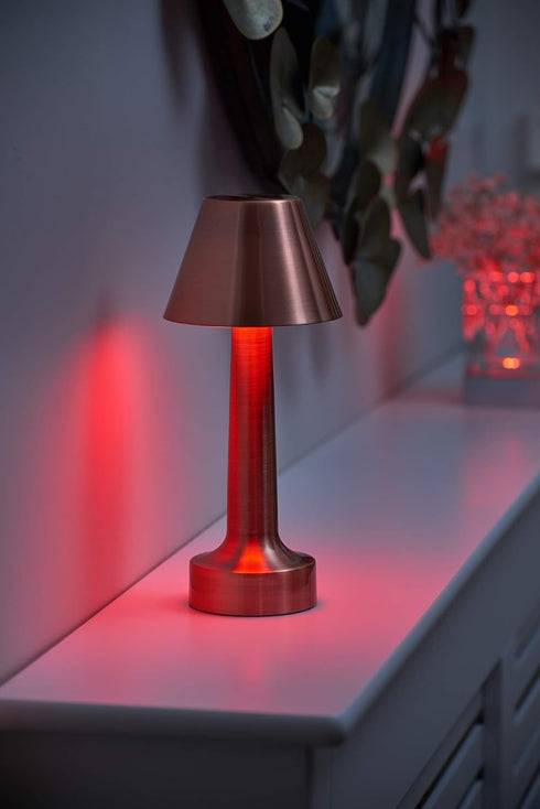 Dimmable Auraglow Copper Aluminium Rechargeable Remote-Controlled Colour Changing LED Table Lamp - Perfect for Bedside