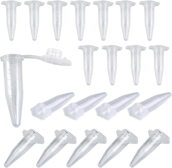 500PCS 0.5ML Clear Plastic Graduated Microcentrifuge Test Tubes with Attached Lid for Lab Sample Storage