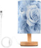 Bedside Table Lamp, Blue Flower Pattern Blue Leaves Small LED DeskLight USB