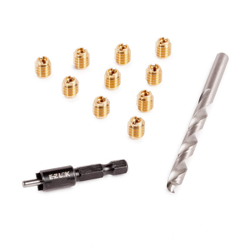 E-Z LOK - EZ-400-006 Threaded Inserts for Wood, Installation Kit, Brass, Includes 10 Inserts