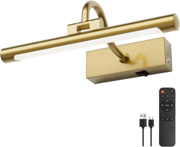 Aipsun 11.8" Brass Picture Lights for Wall Rechargeable,10000mAh Battery Operated Art Light