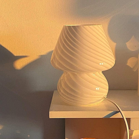 LongTN Translucent Table Mushroom Lamp Italian Style Modern Striped Glass Bedside Lamps Desk Light, Used for Baby Home