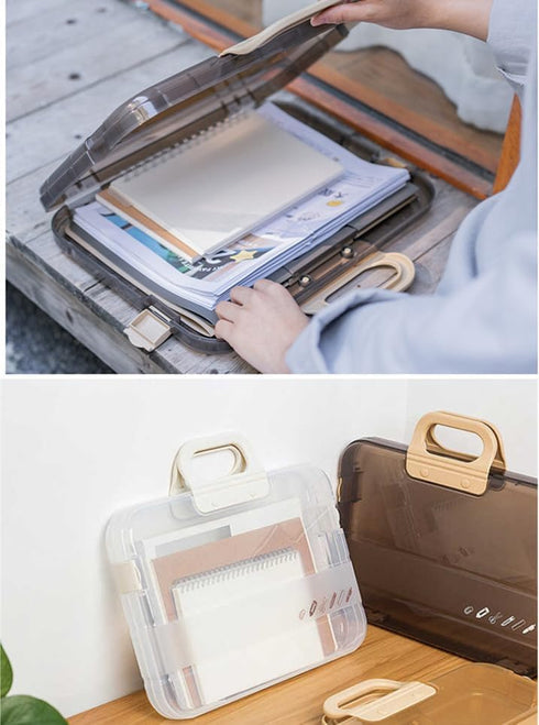 Portable Clear Waterproof File Box with Snaps - Document Storage Organizer for A4 Paper, Magazines, Notebooks (1pcs,