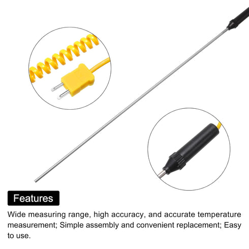 Surface Thermocouple 12" Probe K Type Yellow Coiled Wire -50 to 650C for Temperature Sensor Measurement - MECCANIXITY