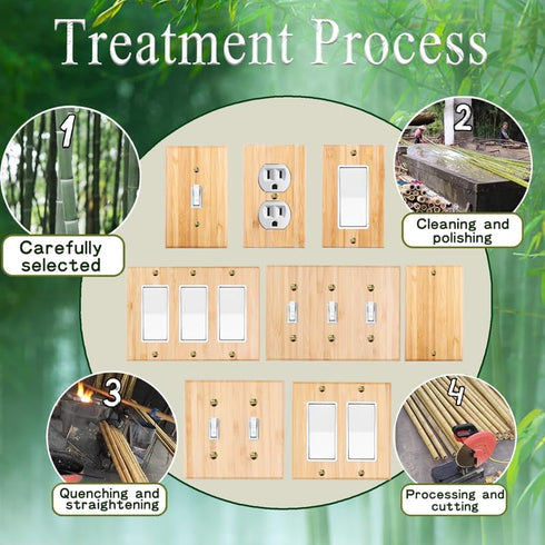 4PC Raw Wooden Solid Wood Outlet Covers, Decorative Wall Plate Bamboo Quality Light Switch Plate Cover Double Hole