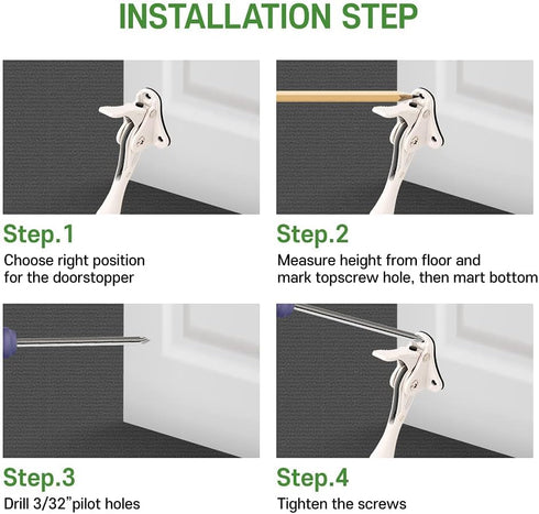 HASHI One Touch Kickdown Door Stopper, Heavy Duty Door Holder with Height-Adjustable Rubber Tips, White 4 inch, 2pack