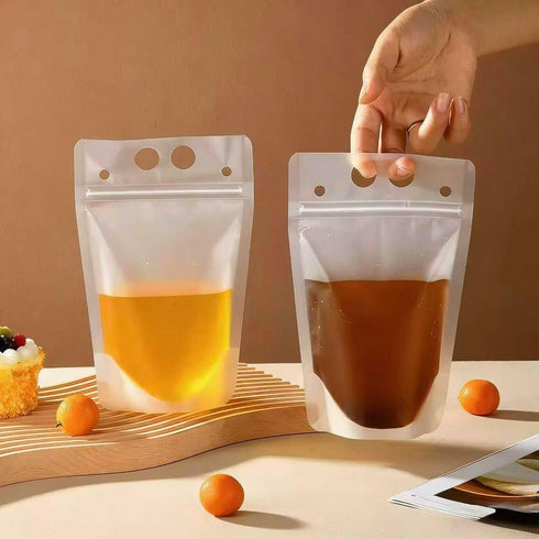SWHOMIE 100 17oz PCS Drink Pouches with Straws Individually-Wrapped, Reusable Juice Pouches, Party Drink Containers
