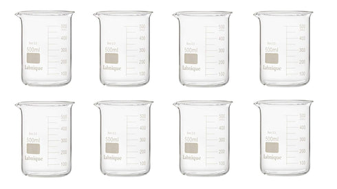 500ml Labnique Borosilicate 3.3 Glass Griffin Beaker, Low Form with Printed Graduation, Double Boxed (Pack of 8)
