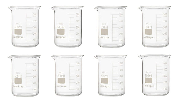 500ml Labnique Borosilicate 3.3 Glass Griffin Beaker, Low Form with Printed Graduation, Double Boxed (Pack of 8)