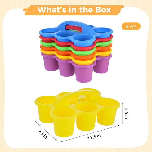 6 6-Compartment Joyibay Pcs Classroom Caddy Organizer, Desktop Plastic Caddy, Drink Holder with & Handle