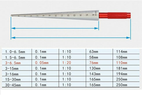 Noteflora 1Pcs 1-6.5mm 30-45mm 0.1mm Scale(1-6.5mm) Stainless Aperture Ruler Taper Gauge, Conical Feeler Gauge Taper