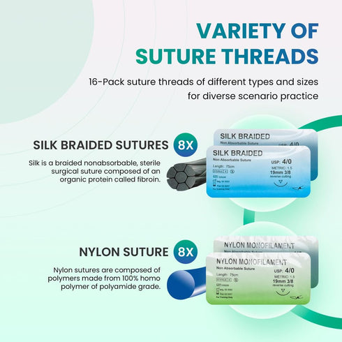 Suture Practice Kit for Medical Students, Includes Large Silicone Pad, Suture Threads, Tool Kit, and Video Course