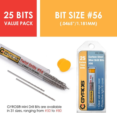 GYROS 25 PCS #56 Micro Drill Bit Set, Small Drill Bits for Jewelry, Plastic, Resin, Soft Metal, Mini Twist Drill