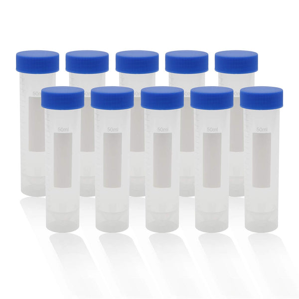Kesell 50ml Polypropylene Screw Top Centrifuge Tube, Pack of 10 with Graduated Marks and Writing Area