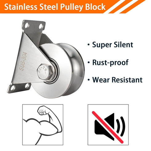 Heavy Duty Large 68 mm Pulley Wheel, Duplex Bearings Inside, Wall Mounted Industrial Rope Pulley for Lifting, 1 Pack