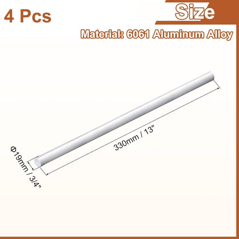 uxcell 4Pcs 3/4"(19mm) Dia Round Aluminum Rod, 13"(330mm) Long Solid Lathe Bar Stock for Industry DIY Crafts