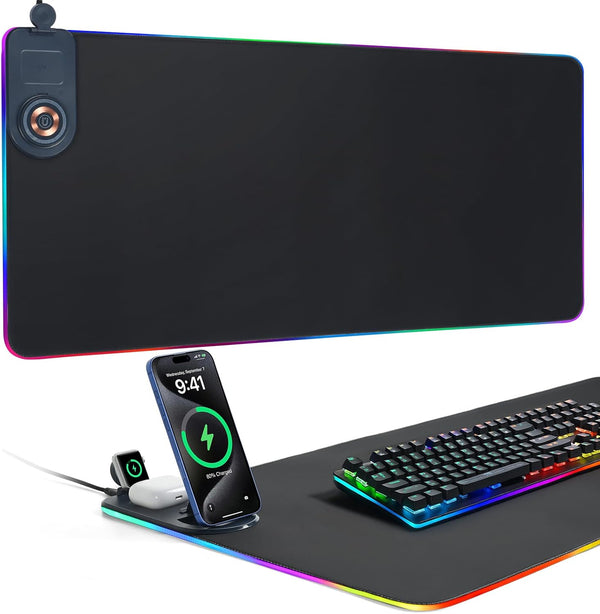 ELUTENG Mouse Pad with Phone Holder 4in1 Wireless Charging Desk Mat RGB Ultra-Smooth