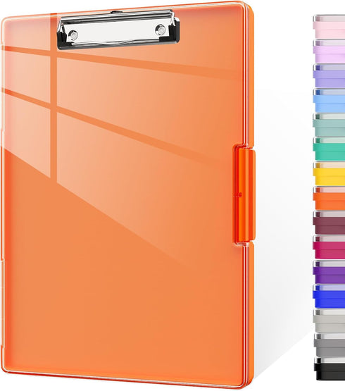 Clipboard with Storage, 8.5x11" Clip Boards with 2 Storage Cases, Heavy Duty Plastic, Folio & Side-Opening, Orange
