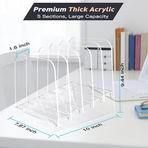 File Holder File Sorter, Vertical Desk Organizer Stand, Acrylic File Rack with 5 Sections for Office, Home