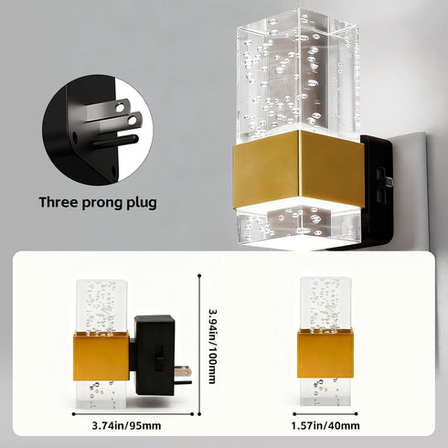 Dimmable, 3 2-Pack LED Night Light with Bubble Acrylic Design, Gold and Clear, Metal, Dusk to Dawn Sensor, Color